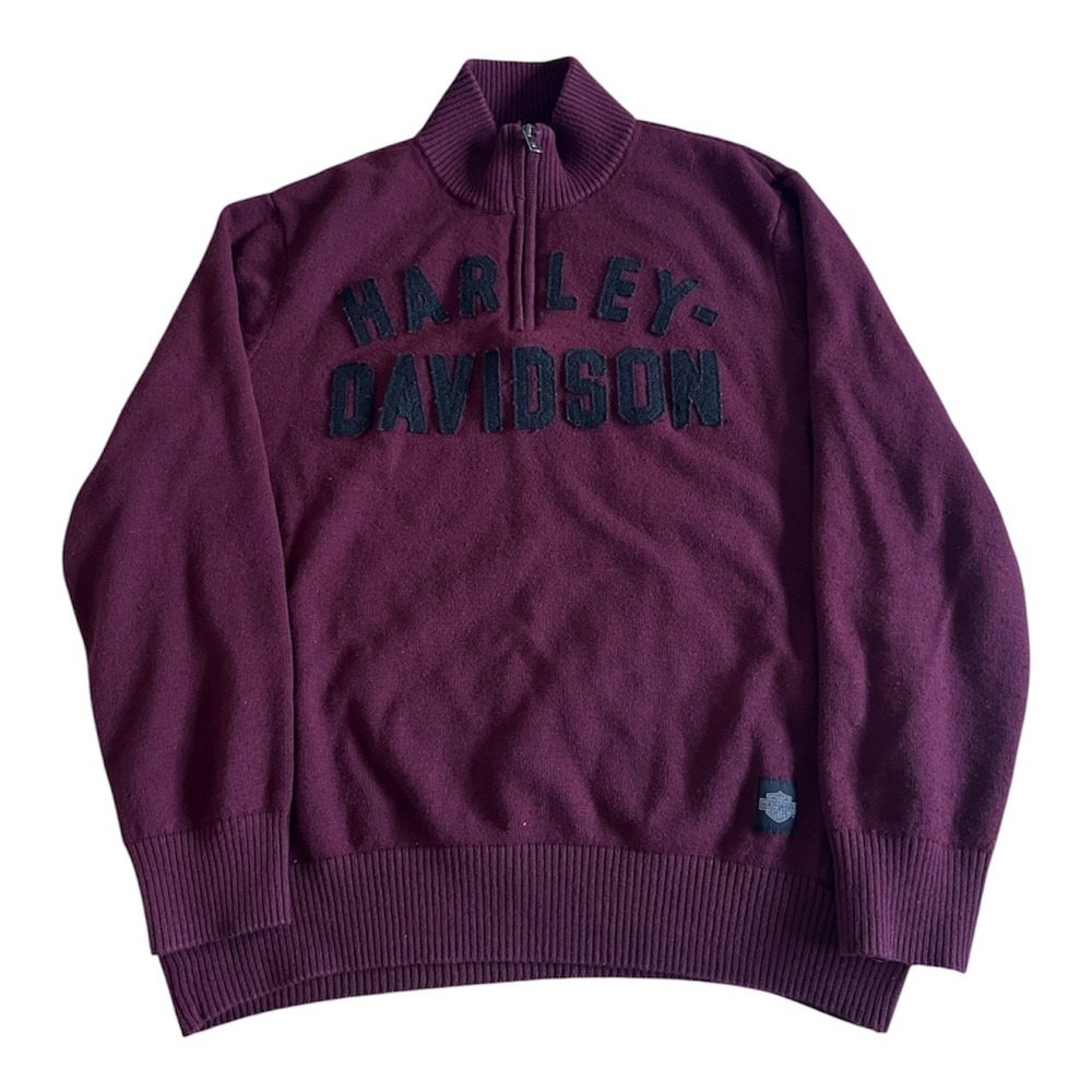 Harley-Davidson Men's Red 1/4 Zip Mock Neck Knit Sweater Logo Motorcycle